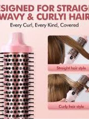 Pink Hot Air Styling Brush for Women - Versatile Blowout & Curl